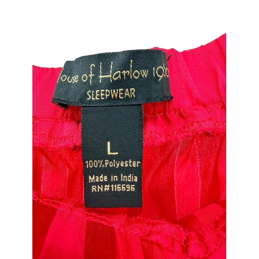 House of Harlow 1960 Red Satin Shadow Stripe Pajama Set Large Button Down Pants